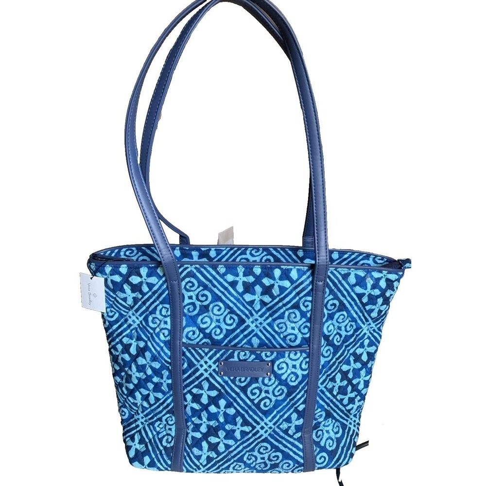 Vera Bradley Cuban Tiles Blue Batik Quilted Tote Bag Shoulder Purse NWT